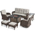 Patio Furniture Set Built for Outdoor Entertaining, 7 Piece with Fire Pit Table, Rattan Wicker, Water Resistant
