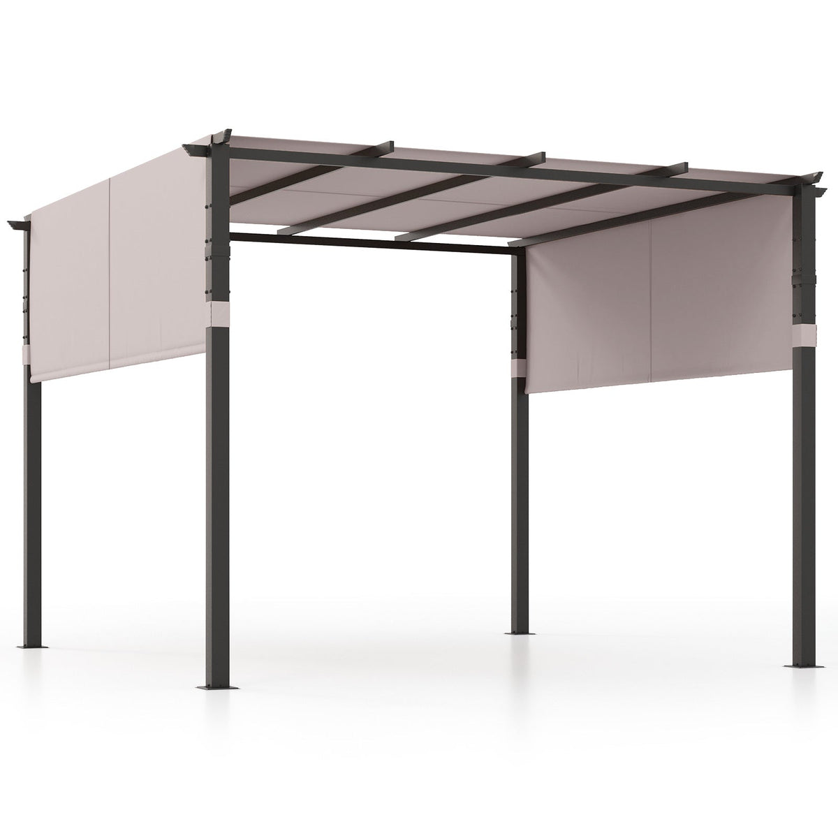 10x10 ft Metal Pergola with Adjustable Retractable Canopy