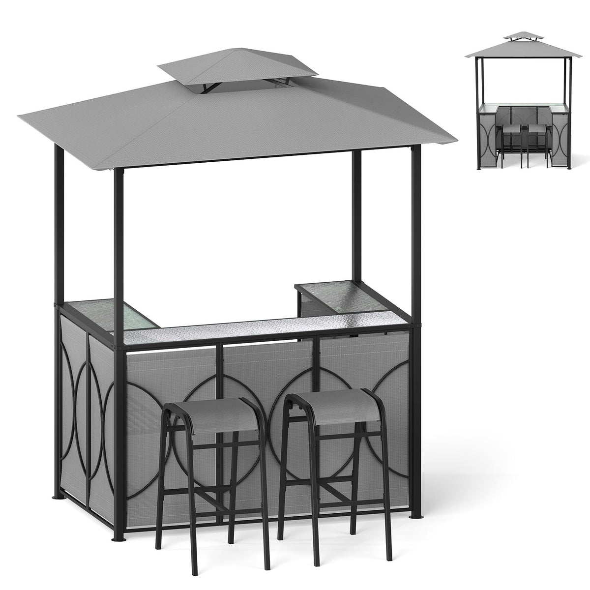 6.5 x 4 ft Grill Gazebo with Bar Table and 2 Stools