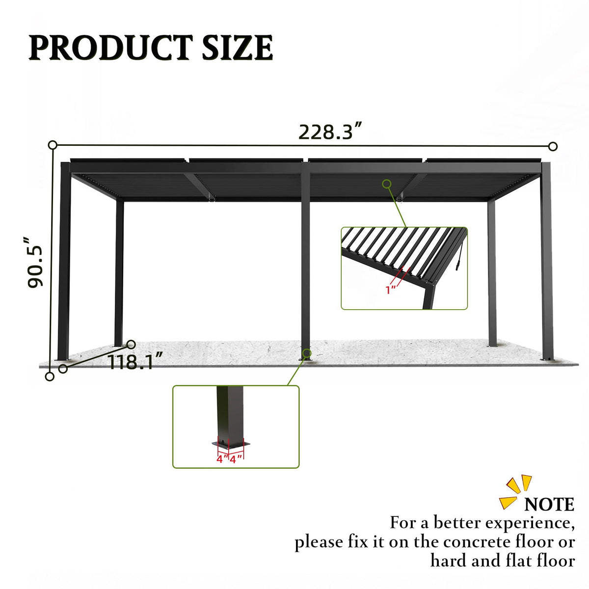 Black Aluminum Louvered Pergola with Adjustable Roof