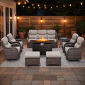 9-Piece Wicker Patio Furniture Set with Fire Pit and Swivel Chairs