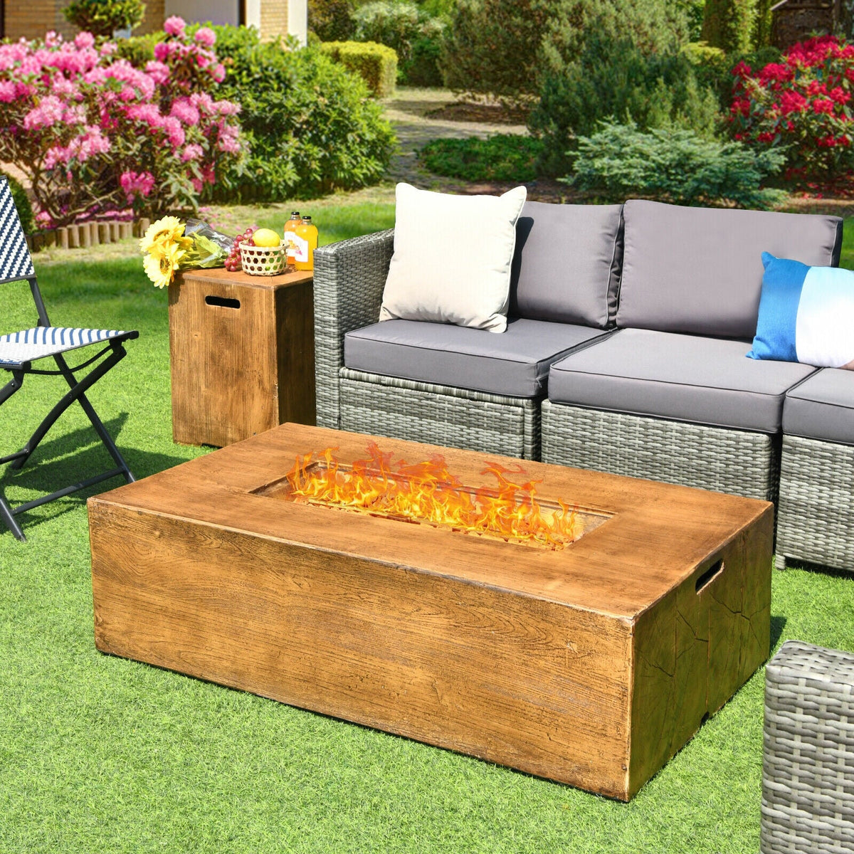 2-Piece Outdoor Propane Fire Pit Table Set, 50,000 BTU