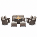 9-Piece Outdoor Patio Furniture Set with Fire Pit Table,Swivel Chairs and 6" Thick Cushions,Sectional Sofa and Ottomans,Patio Conversation Set for Porch Deck Garden Backyard