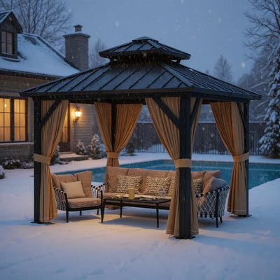 10 x 10 ft Brown Aluminum Gazebo with Galvanized Steel Double Roof