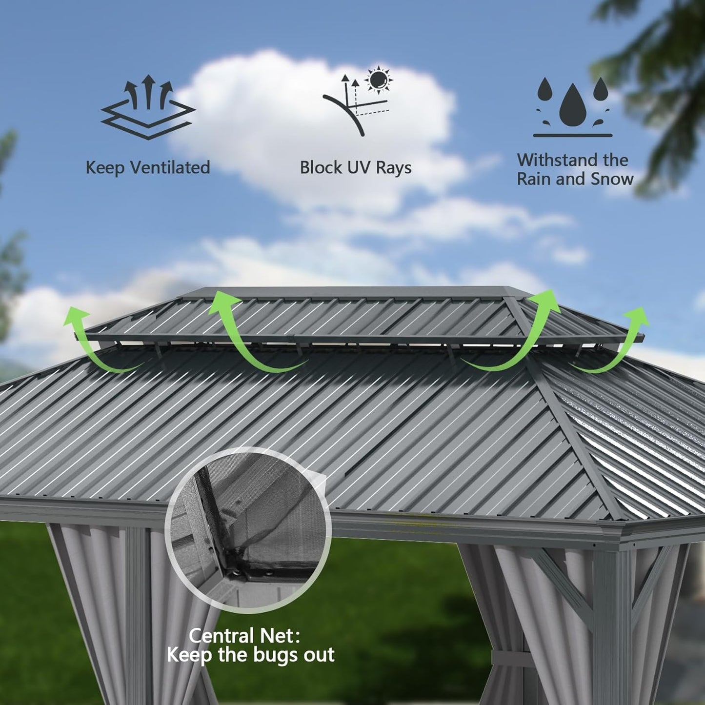 13 x 15 ft Outdoor Gazebo with Galvanized Steel Double Roof