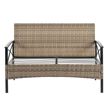 4-Piece Brown PE Rattan Patio Conversation Set with Cushions