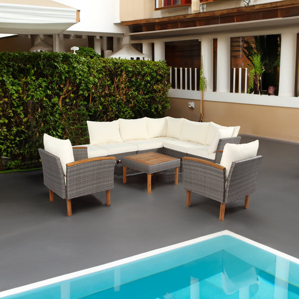 9-Piece Outdoor PE Wicker Patio Set with Acacia Wood