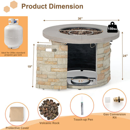 36-In. Propane Fire Pit Table with Lava Rocks and PVC Cover