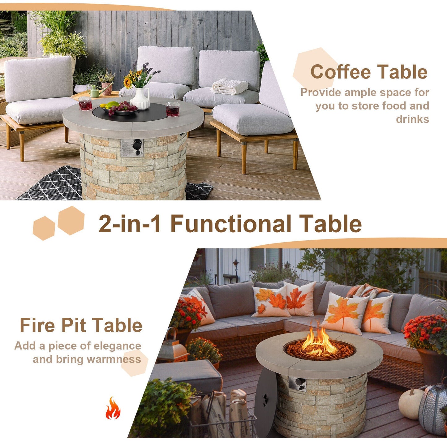 36-In. Propane Fire Pit Table with Lava Rocks and PVC Cover