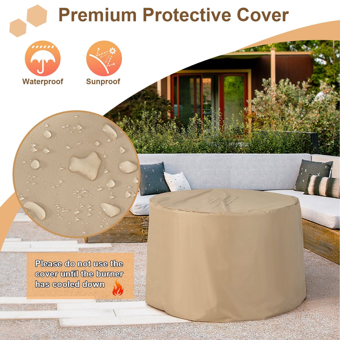 36-In. Propane Fire Pit Table with Lava Rocks and PVC Cover