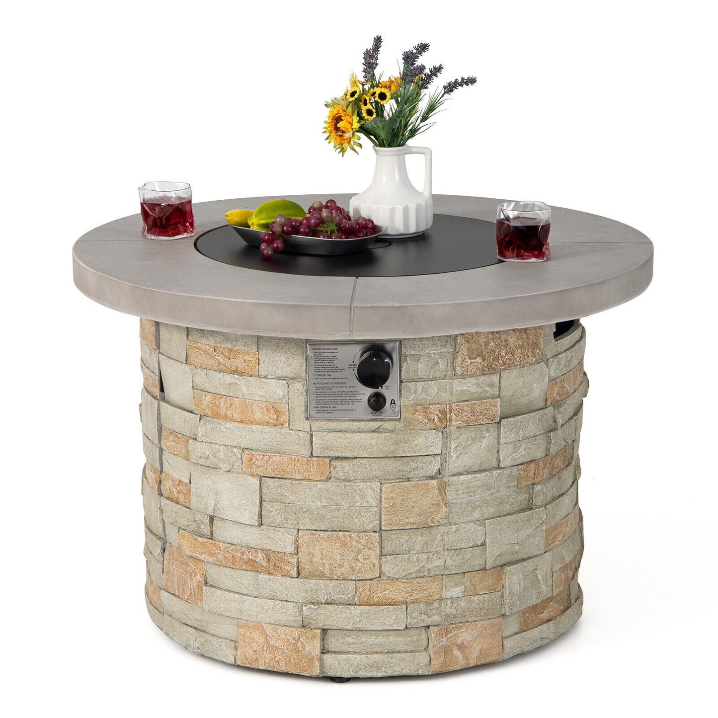 36-In. Propane Fire Pit Table with Lava Rocks and PVC Cover