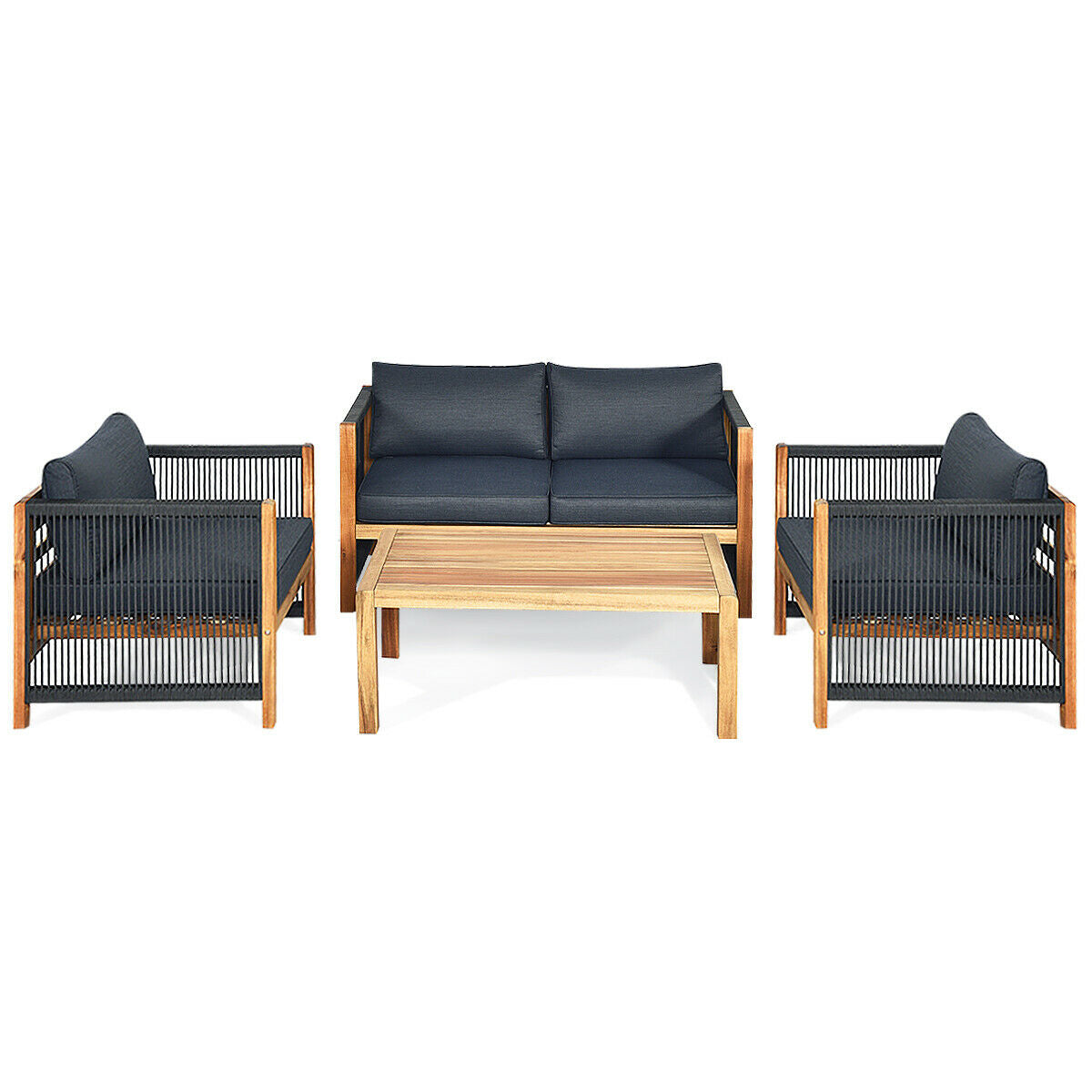 4-Piece Acacia Wood Patio Furniture Set with Cushions