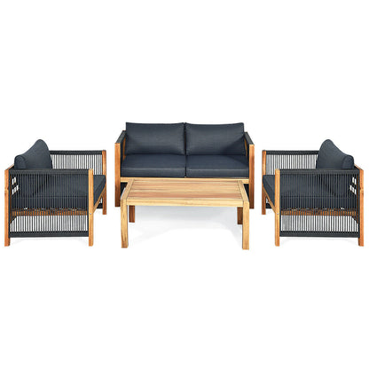 4-Piece Acacia Wood Patio Furniture Set with Cushions