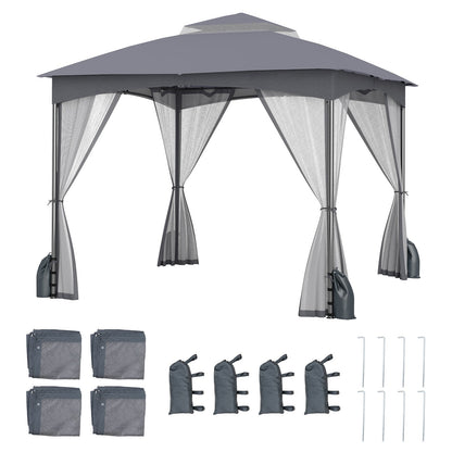 10 x 10 ft Patio Gazebo with Mesh Walls and Sandbags