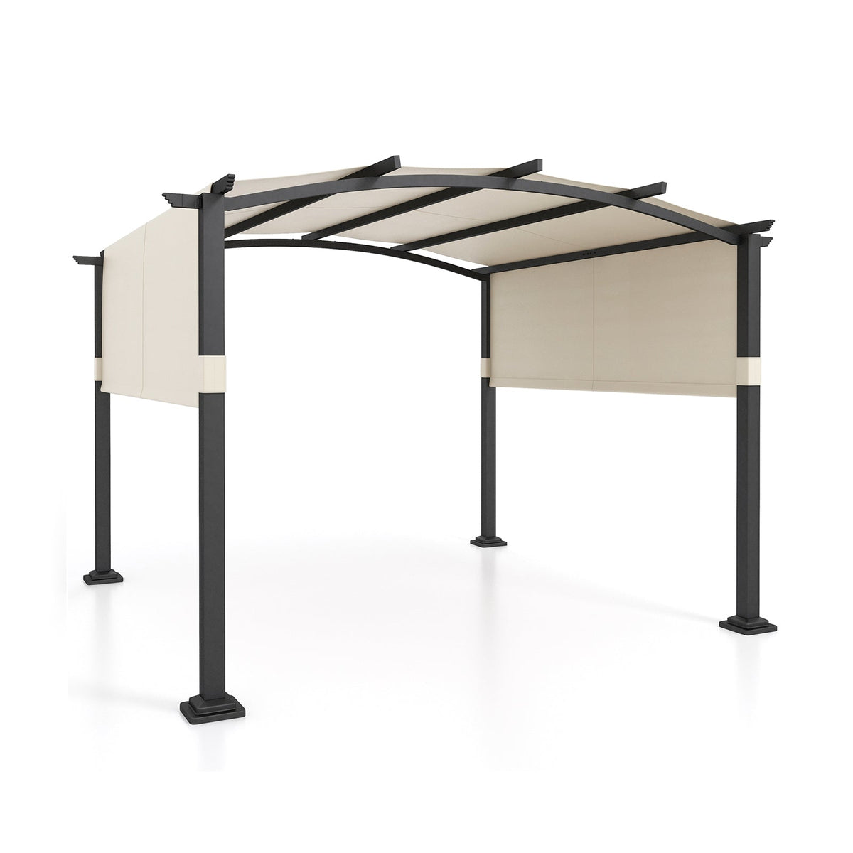 10x10 ft Arched Pergola with Retractable Polyester Canopy