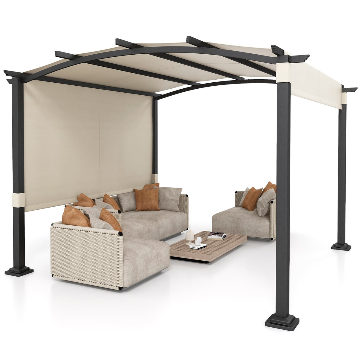 10x10 ft Arched Pergola with Retractable Polyester Canopy