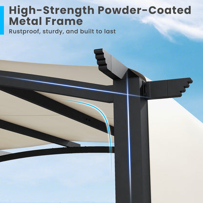 10x10 ft Arched Pergola with Retractable Polyester Canopy