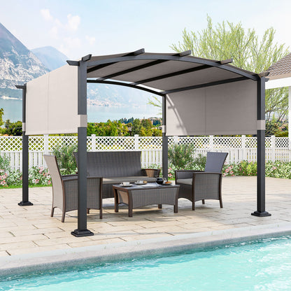 10x10 ft Arched Pergola with Retractable Polyester Canopy