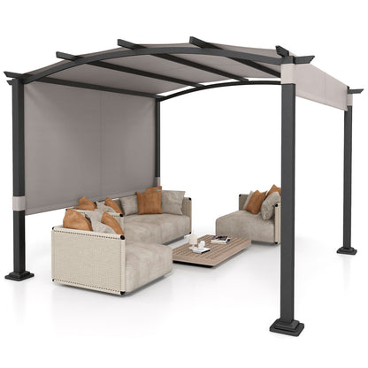10x10 ft Arched Pergola with Retractable Polyester Canopy