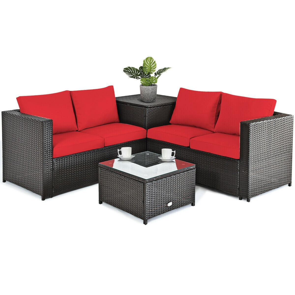 4-Piece Outdoor Rattan Patio Furniture Set with Glass Table
