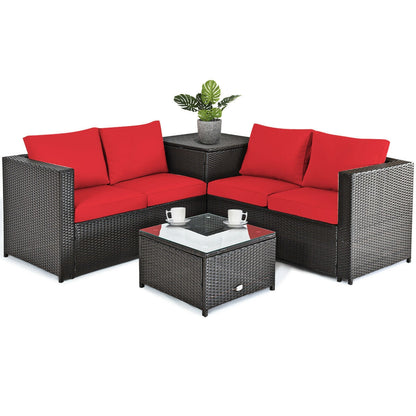 4-Piece Outdoor Rattan Patio Furniture Set with Glass Table