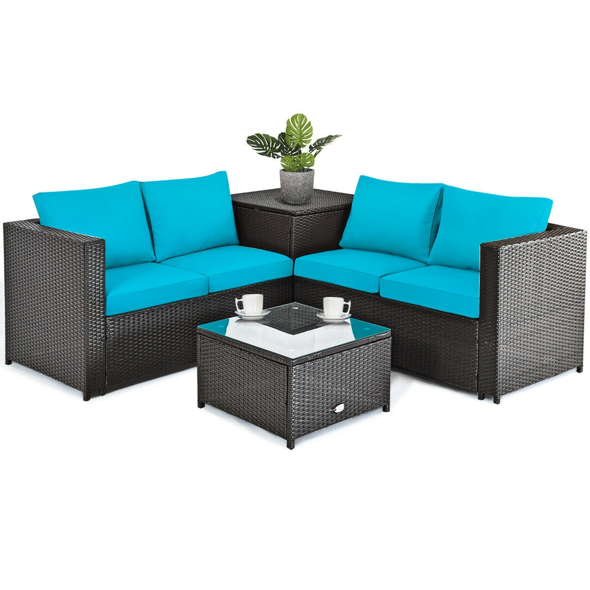 4-Piece Outdoor Rattan Patio Furniture Set with Glass Table