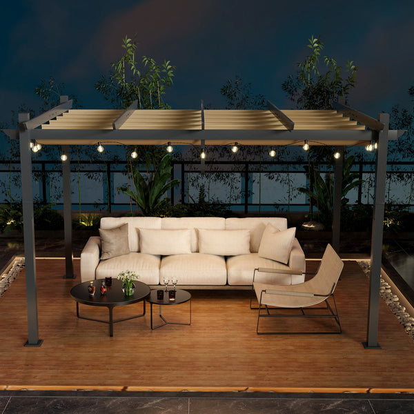 10x13 ft Aluminum Retractable Pergola with Beige Canopy