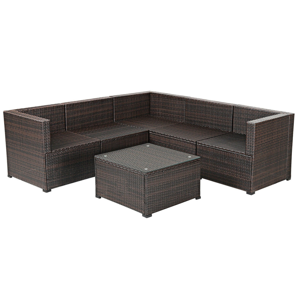 6-Piece PE Rattan Patio Sectional Sofa Set with Cushions