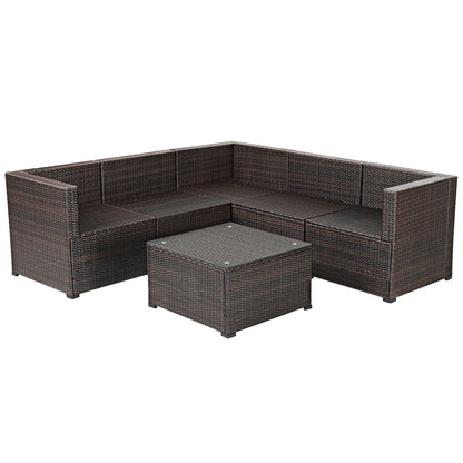 6-Piece PE Rattan Patio Sectional Sofa Set with Cushions
