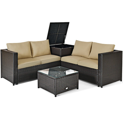 4-Piece Outdoor Rattan Patio Furniture Set with Glass Table