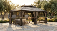 14 Ft. X 20 Ft. Double Galvanized Steel Roof Aluminum Frame Outdoor Patio Hardtop Gazebo with Netting and Curtains — Lifestyle