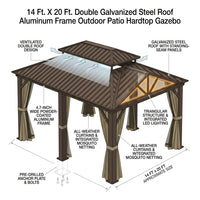 14 Ft. X 20 Ft. Double Galvanized Steel Roof Aluminum Frame Outdoor Patio Hardtop Gazebo with Netting and Curtains — How It Works