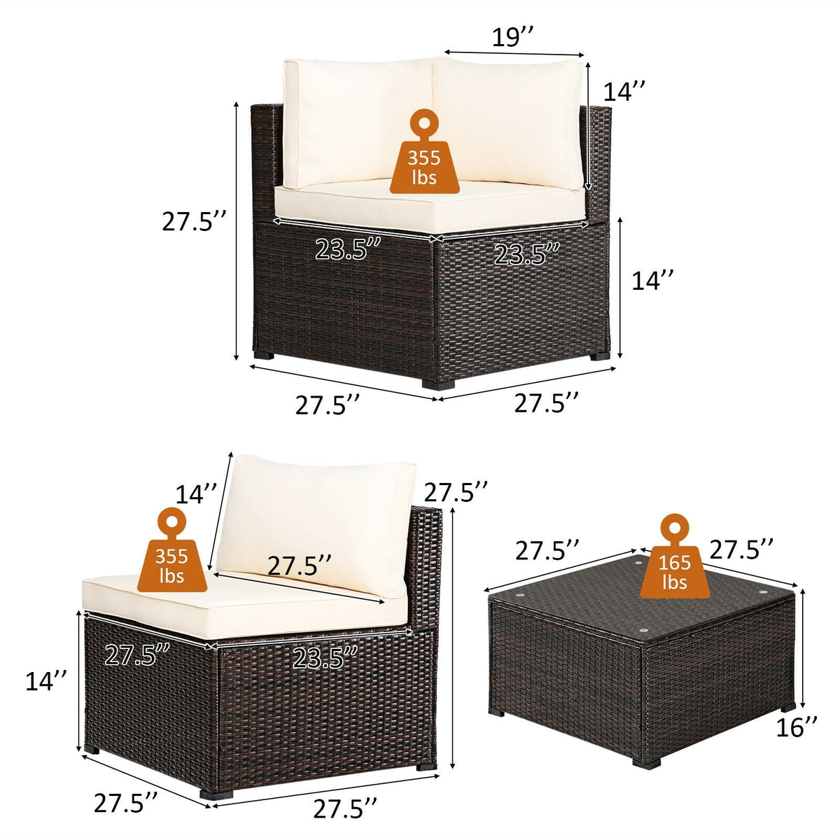 6-Piece PE Rattan Patio Sectional Sofa Set with Cushions
