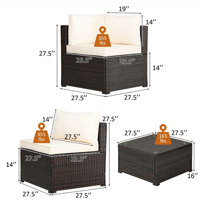 6-Piece PE Rattan Patio Sectional Sofa Set with Cushions