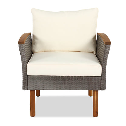 9-Piece Outdoor PE Wicker Patio Set with Acacia Wood