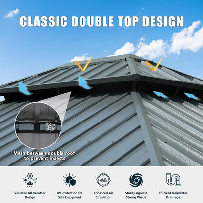 12' x 14' Aluminum Hardtop Gazebo with Galvanized Steel Double Roof