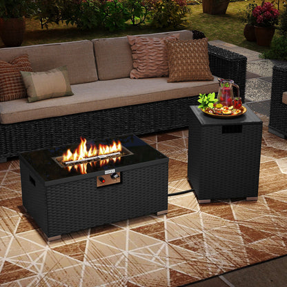2-Piece 32-Inch Rattan Propane Fire Pit Table Set with Cover