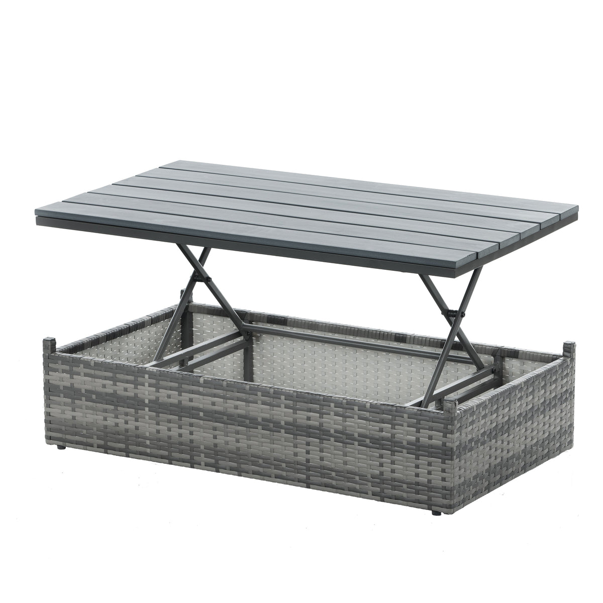 5-Piece Dark Gray PE Rattan Patio Sofa Set with Lift-Top Table