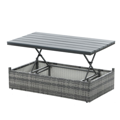 5-Piece Dark Gray PE Rattan Patio Sofa Set with Lift-Top Table