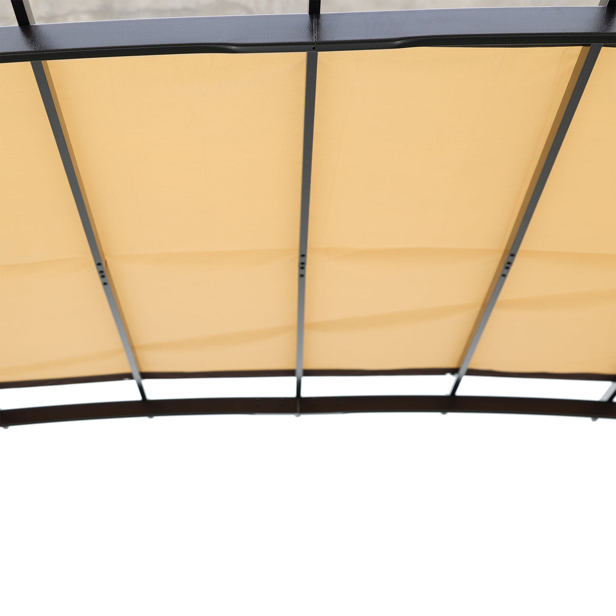 12x9 ft Retractable Steel Pergola with Beige and Brown Canopy