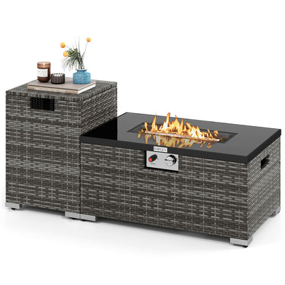 2-Piece 32-Inch Rattan Propane Fire Pit Table Set with Cover