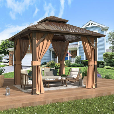 10 x 10 ft Hardtop Gazebo with Aluminum Frame and Curtains