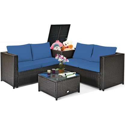 4-Piece Outdoor Rattan Patio Furniture Set with Glass Table