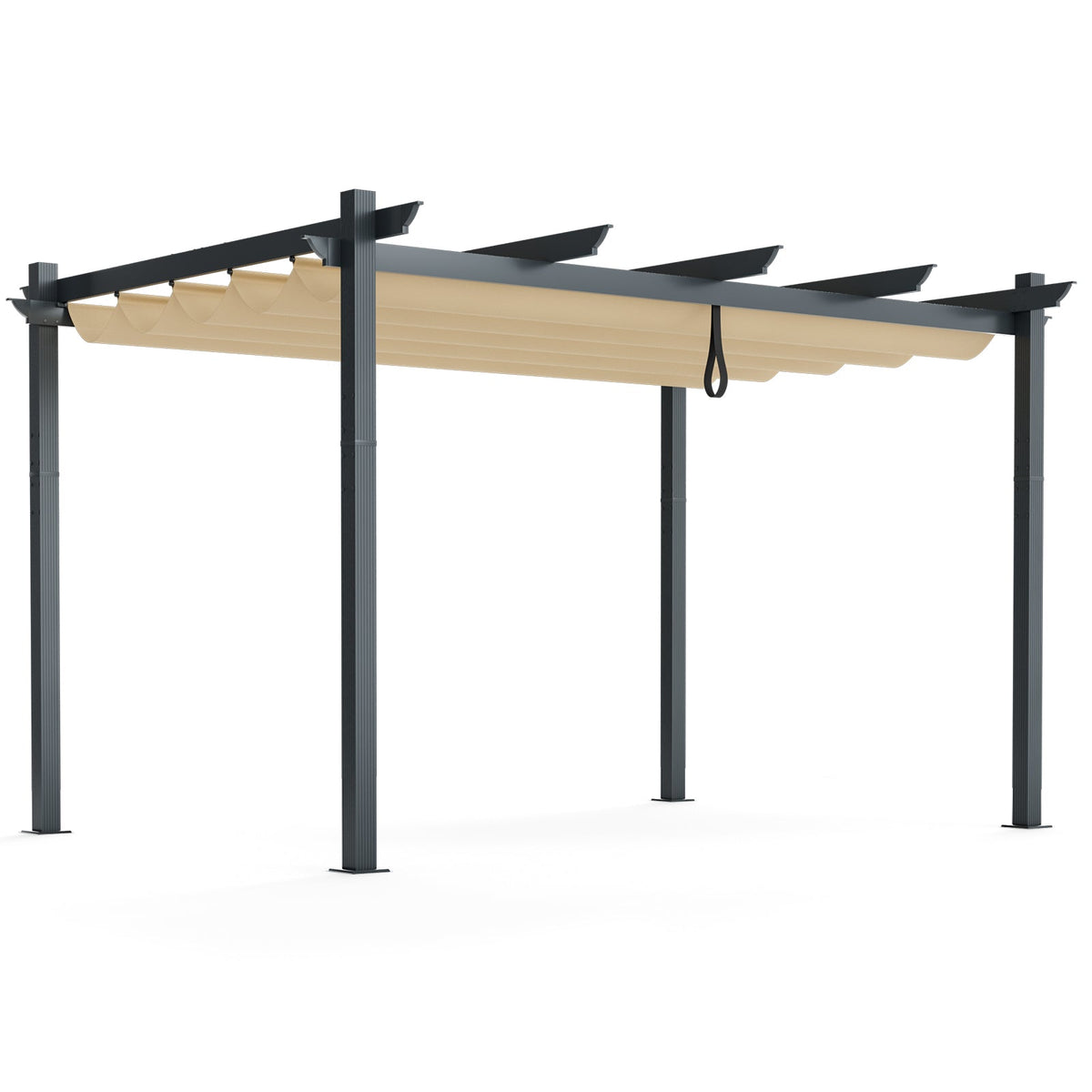 10x13 ft Aluminum Retractable Pergola with Beige Canopy