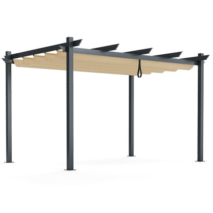 10x13 ft Aluminum Retractable Pergola with Beige Canopy