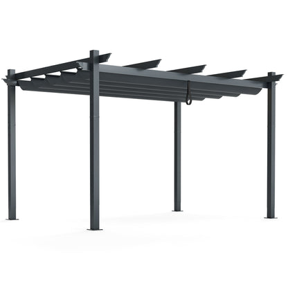 10x13 ft Aluminum Retractable Pergola with Beige Canopy