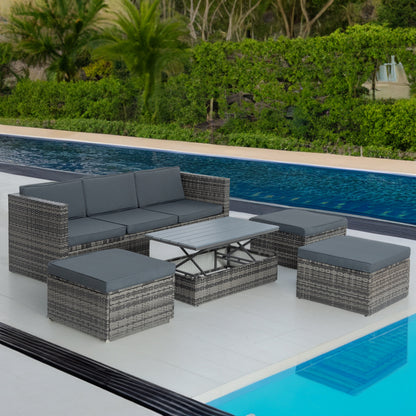 5-Piece Dark Gray PE Rattan Patio Sofa Set with Lift-Top Table