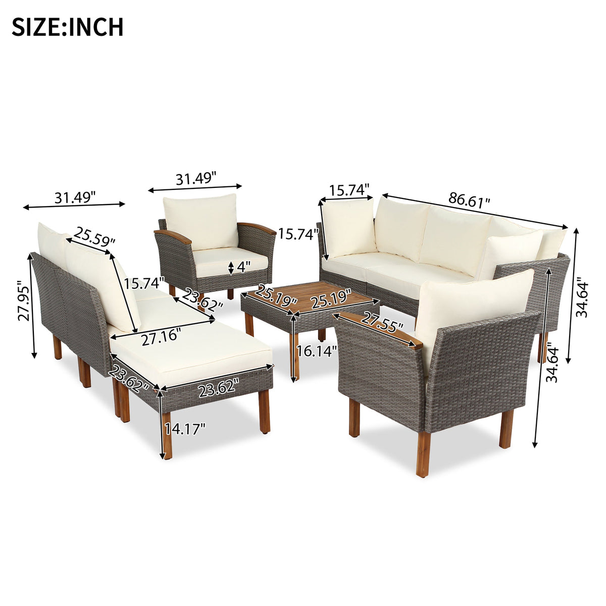 9-Piece Outdoor PE Wicker Patio Set with Acacia Wood