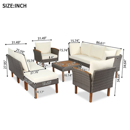 9-Piece Outdoor PE Wicker Patio Set with Acacia Wood