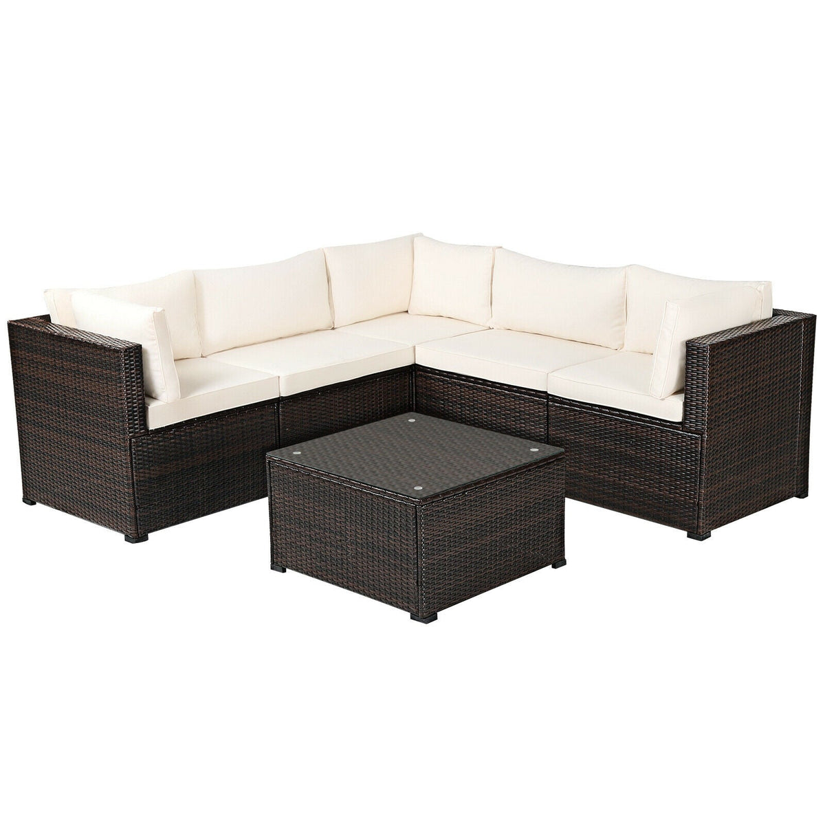 6-Piece PE Rattan Patio Sectional Sofa Set with Cushions